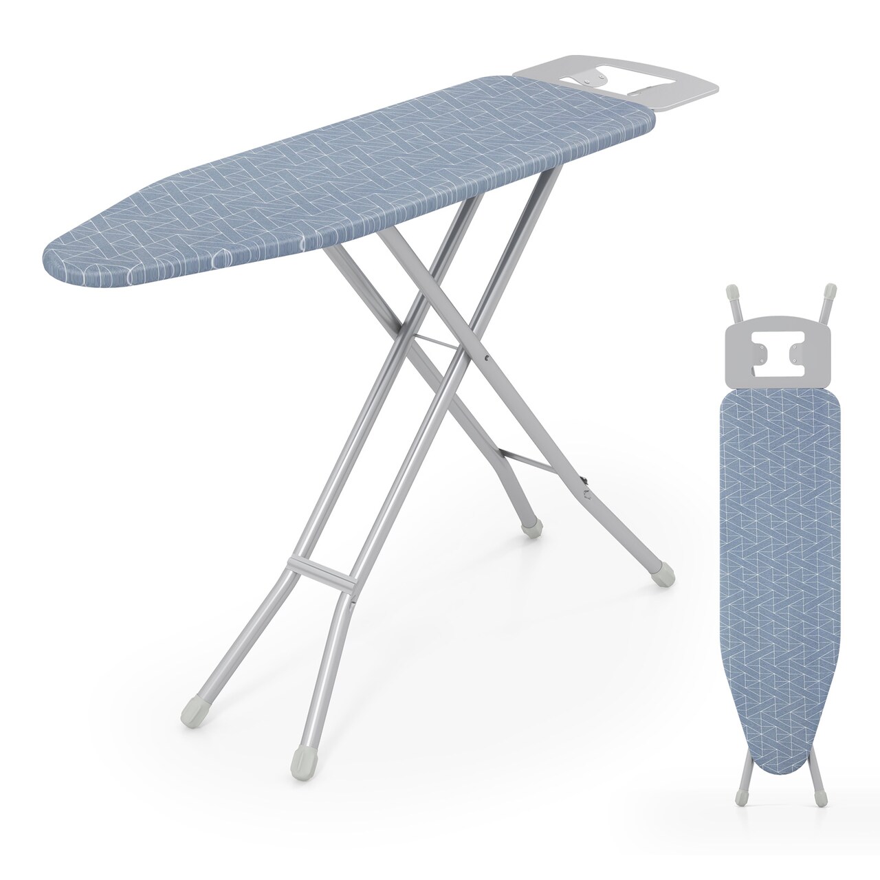 Adjustable Ironing Board – 7-Height Carbon Steel Iron Table with Heat-Resistant Cover & Iron Rest